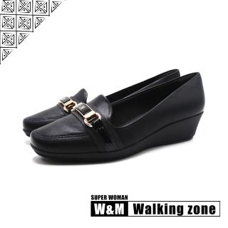 【WALKING ZONE】女 SUPER WOMAN系列 lady休閒低坡跟鞋 女鞋(黑)