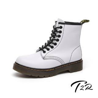 【T2R】正韓空運-增高真皮綁帶馬丁靴-增高約3公分-白(5985-2459)