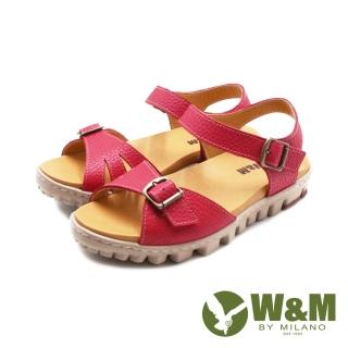 【W&M】女 可調式真皮厚底輕量涼鞋 女鞋(紅)