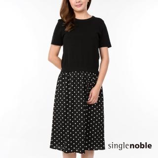 【SingleNoble 獨身貴族】復古甜美異素材拼接圓點短袖洋裝(1色)