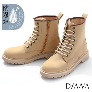 【DIANA】4 cm防潑水密織布綁帶側拉鍊軍靴-率性簡約(亮麗黃)