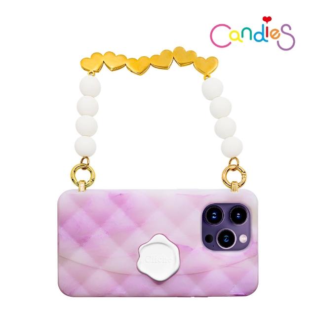 【Candies】iPhone 14 Pro 適用6.1吋 心串珠鍊幻彩果凍晚宴包手機殼(紫)