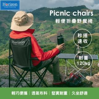 【Horizon 天際線】輕便折疊野餐露營椅(有側手機袋/椅子收納袋)