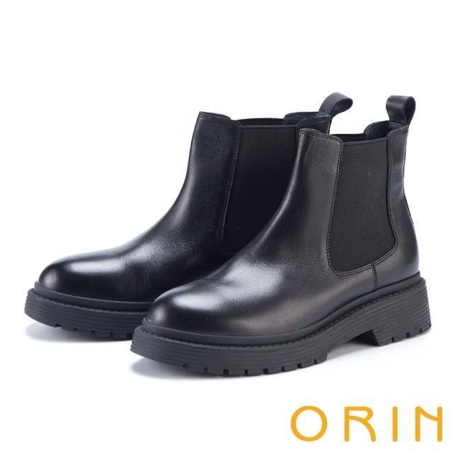 【ORIN】真皮率性厚底切爾西短靴(黑色)