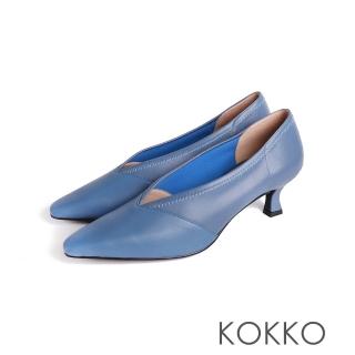 【KOKKO 集團】微拉長鞋楦車線顯瘦跟鞋(灰藍色)
