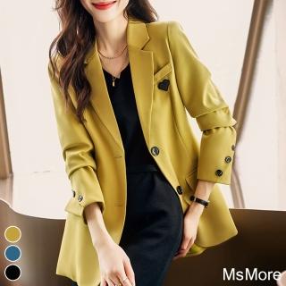 【MsMore】時尚高級感炸街女神氣質長袖百搭修身中長版西裝外套#114224(3色)
