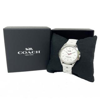 【COACH】經典LOGO素面錶面編織果凍錶帶女用手錶贈紙袋(白)