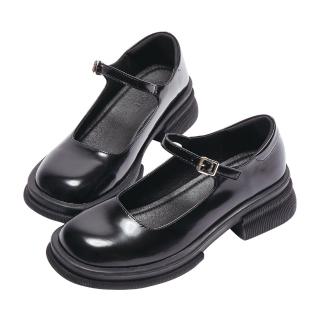 【Grace Gift】個性女孩平底瑪莉珍鞋(黑漆)