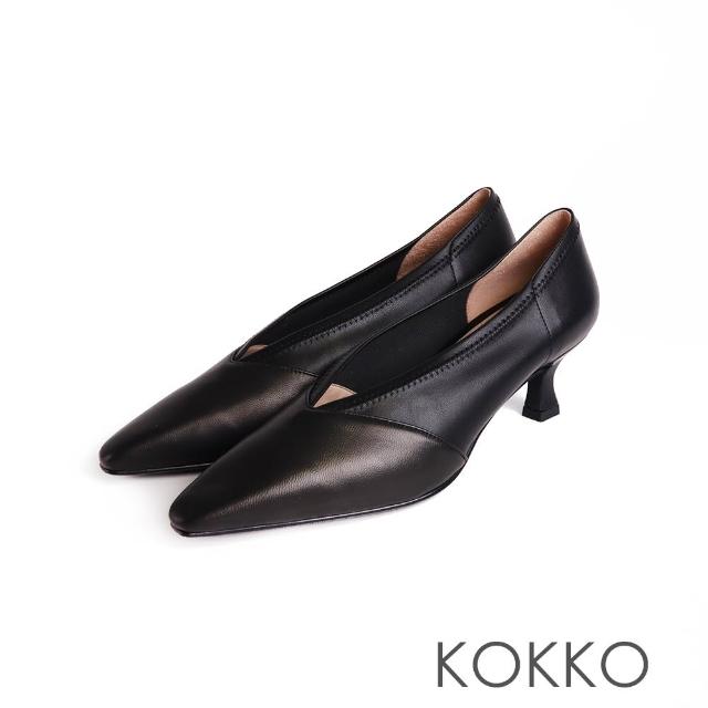 【KOKKO 集團】微拉長鞋楦車線顯瘦跟鞋(黑色)
