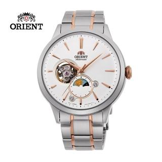 【ORIENT 東方錶】ORIENT 東方錶 SUN&MOON系列 半露空日月相錶 鋼帶款 白色 41.5mm(RA-AS0101S)