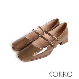 【KOKKO 集團】特色方圓頭雙繫帶低跟瑪莉珍鞋(可可膚色)