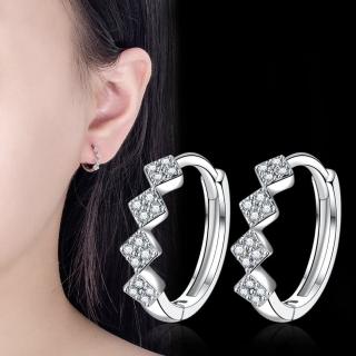 【Emi 艾迷】浪漫靈感菱形鋯石環繞 耳環 耳扣