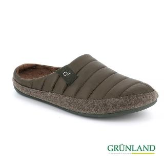【GRUNLAND】義大利太空條紋保暖室內外拖鞋 橄欖綠(義大利進口健康舒適鞋)