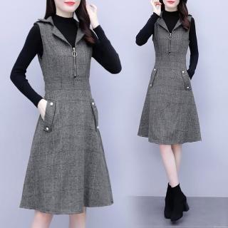 【麗質達人】7903灰色背心裙+黑色上衣AA(L-5XL)