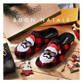 【GRUNLAND】義大利熱血搖滾聖誕Merry Xmas保暖室內外拖鞋男款 季節限定(義大利進口健康舒適鞋)