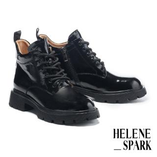 【HELENE SPARK】懷舊紳士風微光感全真皮綁帶厚底短靴(黑)