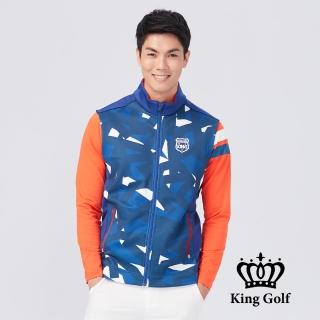 【KING GOLF】速達-刺繡LOGO幾何印圖輕薄防風背心外套(藍色)