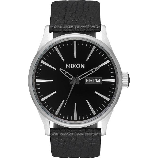 【NIXON】The Sentry Leather 簡約時尚軍風皮革腕錶/黑x銀框(A105-2788)