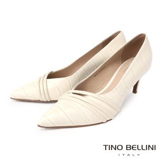 【TINO BELLINI 貝里尼】巴西進口牛皮鱷魚壓紋造型尖頭跟鞋FWCV037(白)