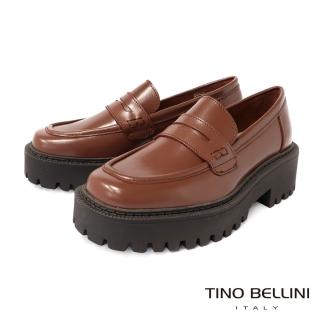 【TINO BELLINI 貝里尼】義大利進口牛皮微方頭厚底樂福鞋FYLV029(咖啡)