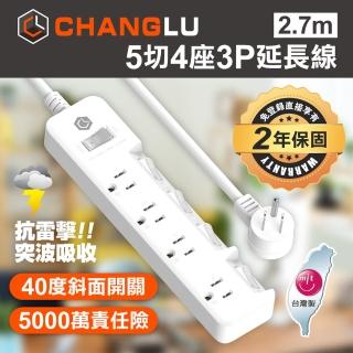 【CHANGLU 長律】台灣製造 5切4座3P延長線 2.7M(CL-3546-9)