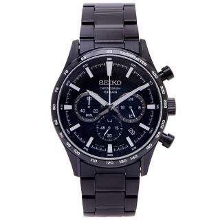 【SEIKO 精工】CS系列 黑色三眼計時不鏽鋼錶帶手錶-黑面X黑色/43mm(SSB415P1)