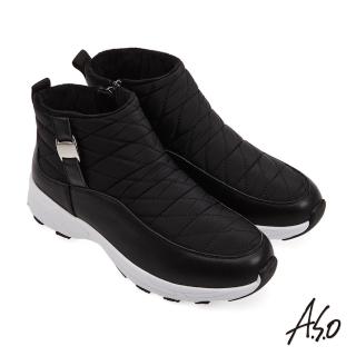 【A.S.O 阿瘦集團】健康暖心靴 菱格低筒雪靴(黑)