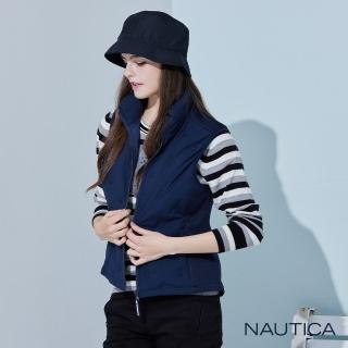 【NAUTICA】女裝 立領船錨刺繡刷絨修身背心(深藍)