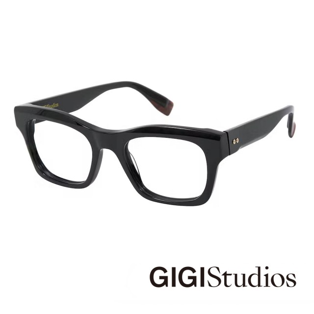 【GIGI Studios】金飾斜切方框光學眼鏡(黑 - REMBRANDT-6740/1)