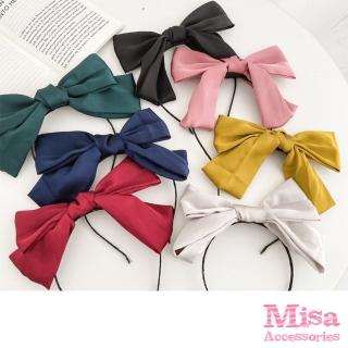 【MISA】緞面髮箍 蝴蝶結髮箍/韓國設計甜美緞面大蝴蝶結彈力細圈造型髮箍 髮圈(8色任選)