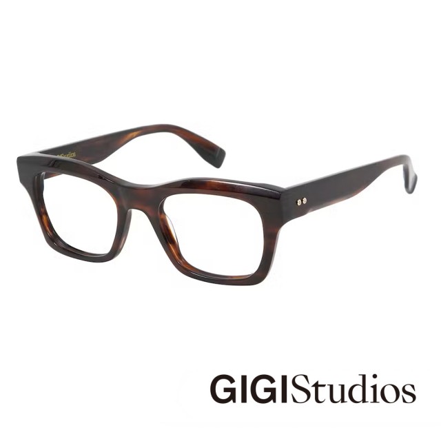 【GIGI Studios】金飾斜切方框光學眼鏡(琥珀 - REMBRANDT-6740/2)