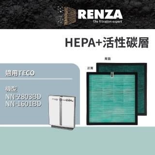 【RENZA】適用TECO 東元 NN-2803BD NN-1601BD NN1601BD 空氣清淨機(2合1HEPA+活性碳濾網 濾芯)