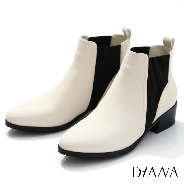 【DIANA】雙色彈性布俐落拼接時尚短靴-率性美學(米白)