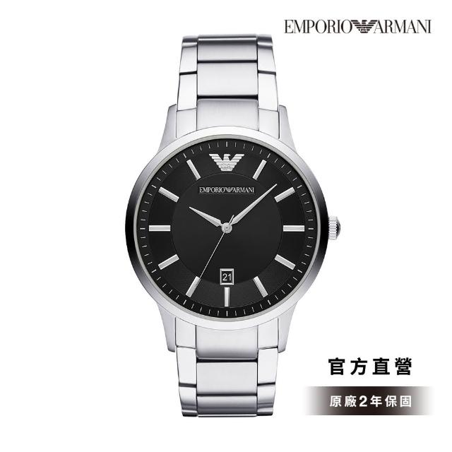 【EMPORIO ARMANI 官方直營】Renato 義式品味現代簡約手錶 銀色不鏽鋼鍊帶 43MM AR11181