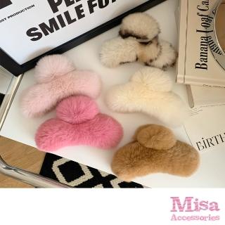 【MISA】毛絨抓夾/韓國設計甜美蓬鬆瀨兔毛毛絨大號抓夾 馬尾夾(6色任選)