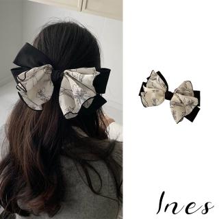 【INES】韓國設計法式優雅高級感花草線條撞色造型蝴蝶結髮夾(花草髮夾 撞色髮夾 蝴蝶結髮夾)