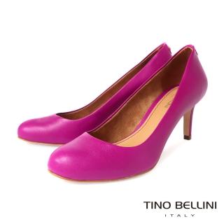 【TINO BELLINI 貝里尼】巴西進口經典素面圓頭牛皮7CM跟鞋FWET001(桃紫)