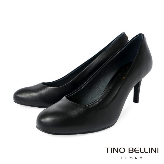 【TINO BELLINI 貝里尼】巴西進口經典素面圓頭牛皮7CM跟鞋FWET001(黑)