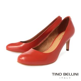 【TINO BELLINI 貝里尼】巴西進口經典素面圓頭牛皮7CM跟鞋FWET001(橘棕)