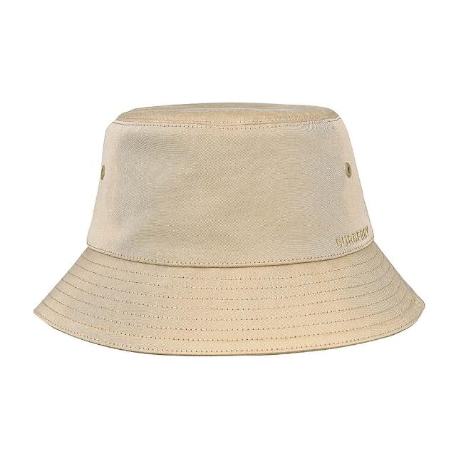 【BURBERRY 巴寶莉】BURBERRY 刺繡LOGO內部頂部格紋設計純棉漁夫帽(蜂蜜米)