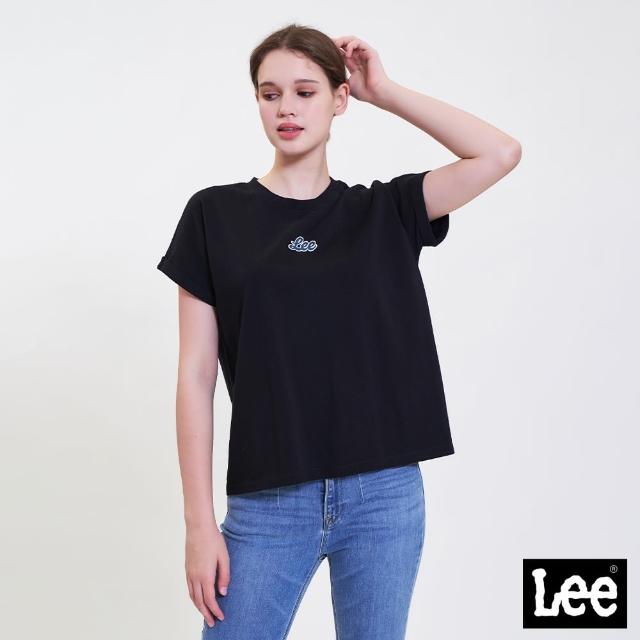 【Lee 官方旗艦】女裝 短袖T恤 / 草寫刺繡 小LOGO 氣質黑 季節性版型(LL220356)