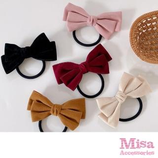 【MISA】絨面髮圈 蝴蝶結髮圈/韓國設計甜美立體絨面蝴蝶結髮繩 髮圈(5色任選)