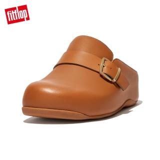 【FitFlop】SHUV BUCKLE-STRAP LEATHER CLOGS金屬扣環設計木屐鞋-女(淺褐色)