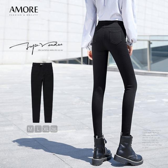 【Amore】韓版激瘦純黑-5KG彈力水洗斜紋長褲(高品質超彈力顯瘦)