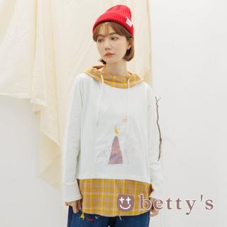 【betty’s 貝蒂思】格子布拼接印花連帽T-shirt(白色)