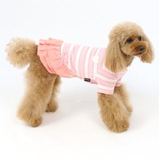 【PET PARADISE】寵物衣服-橫條紋蓬蓬裙 粉白 寵物保暖發熱衣(4S / DSS)