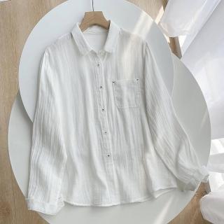 【設計所在】知性小文藝 全棉長袖白襯衫寬鬆百搭棉紗上衣 zx17(M-XL可選)