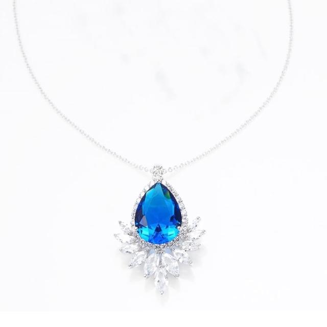 【my stere 我的時尚秘境】現貨-皇妃最愛藍寶水滴耳環項鍊(藍寶 3A鋯石  水滴造型)