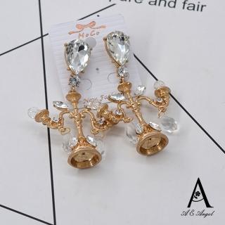 【ANGEL】水晶燭台宮廷復古設計誇張耳環(金色)