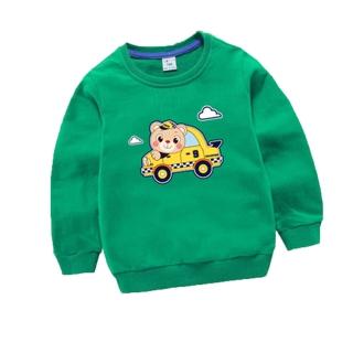 【時尚Baby】男童長袖上衣綠色賽車熊T恤運動上衣(男中小童裝秋冬長袖T恤可愛休閒上衣)